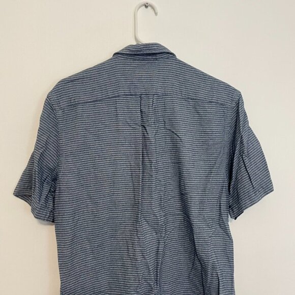 OLD NAVY Mens Blue White Chambray Stripe Short Sleeve Button Down Shirt SLIM FIT - Picture 10 of 11